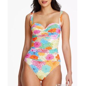 BLEU ROD BEATTIE Shirred One Piece Swimsuit Size 4 Colorful Floral Underwire New